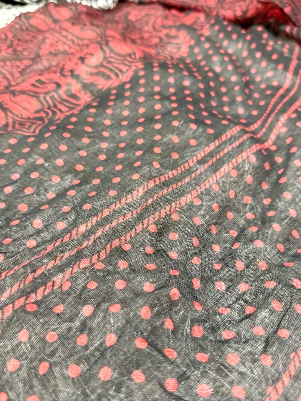 BP Boho Mixed Print Lightweight Scarf Wrap Shawl Black Red Ivory - Picture 6 of 15